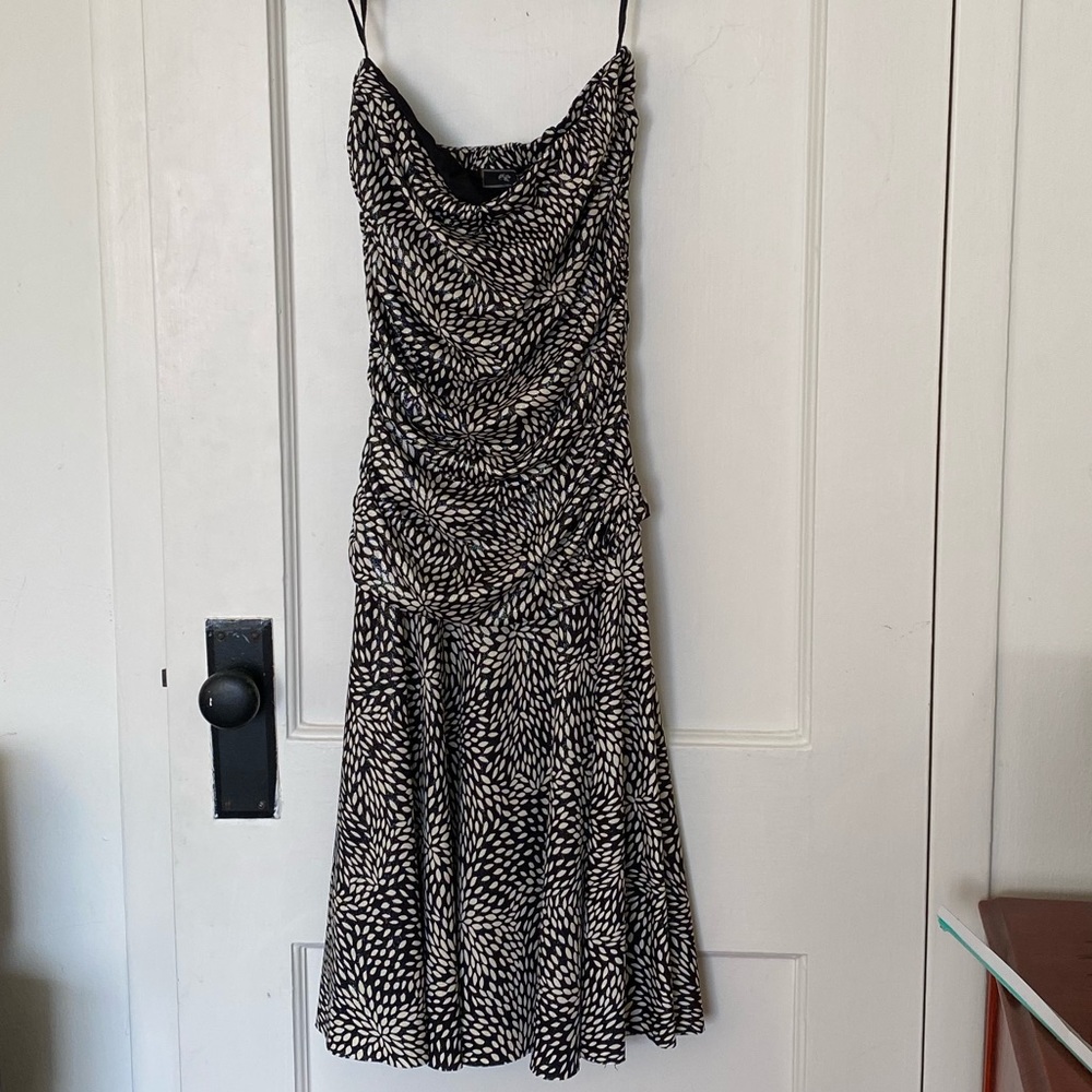 Sparkly black and white strapless party dress